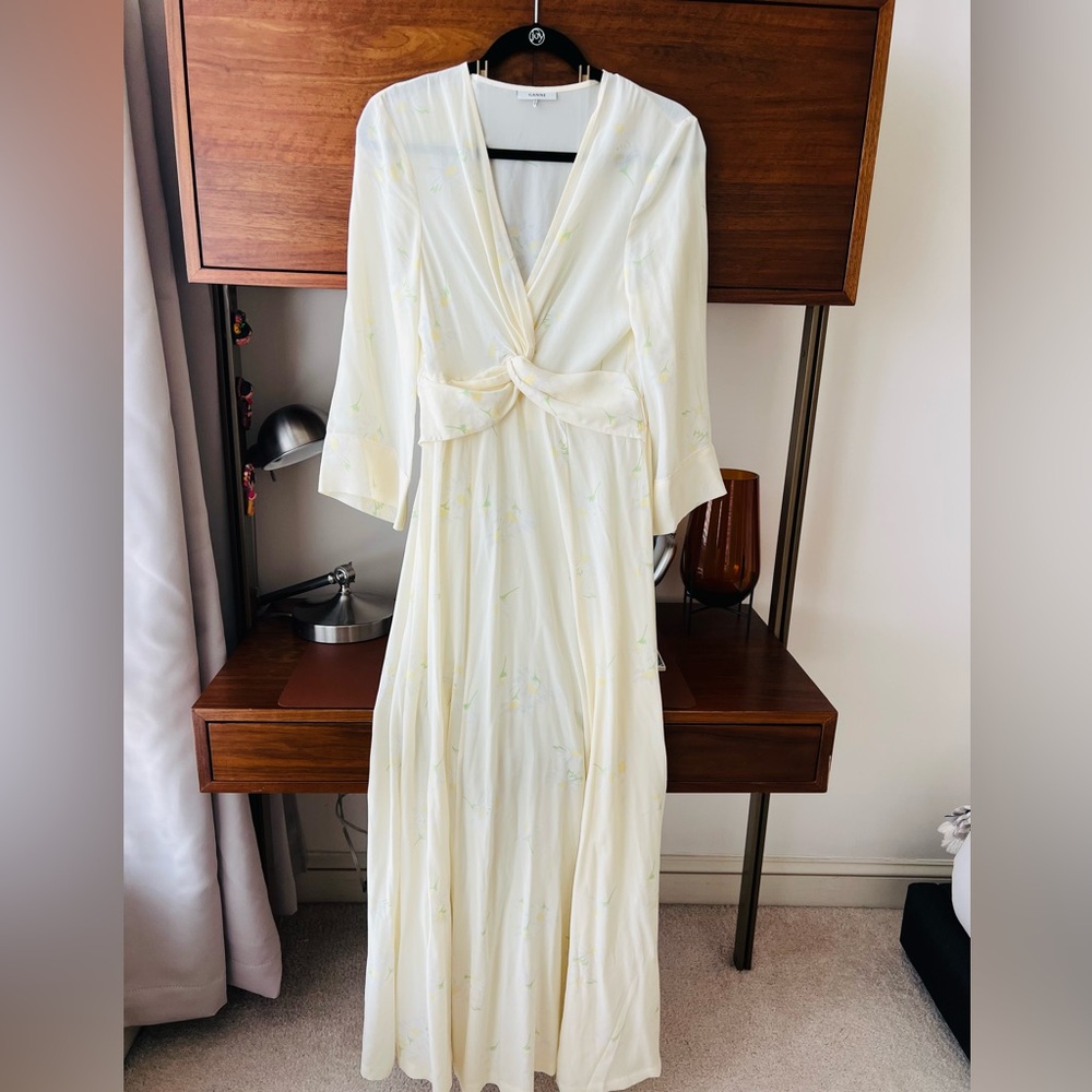 Ganni Cream Long Sleeve Dress